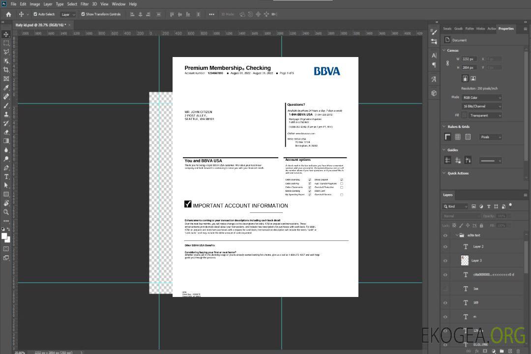 Modèle Word et PDF de relevé bancaire USA BBVA, 5 pages template Modèle Word et PDF de relevé bancaire USA BBVA, 5 pages template